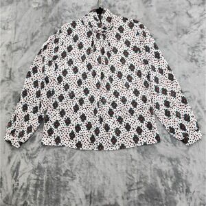 Vintage Notations Top Womens M Multicolor Printed Brocade High Neck Long‎ Sleeve